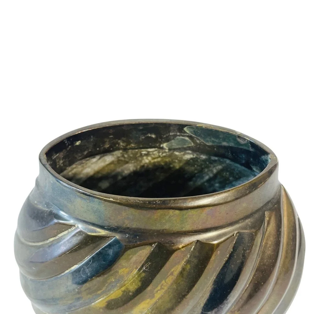 Vtg Wildwood Imports Brass Spiral Ribbed Vase Iridescent Patina Mid Century Boho